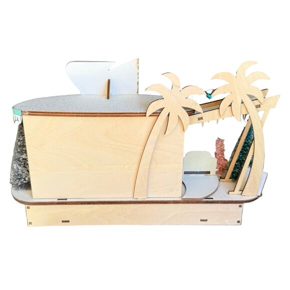 World Market Mid-Century Modern Drive In LED Christmas Decor Laser Cut Wood NEW - Picture 7 of 8